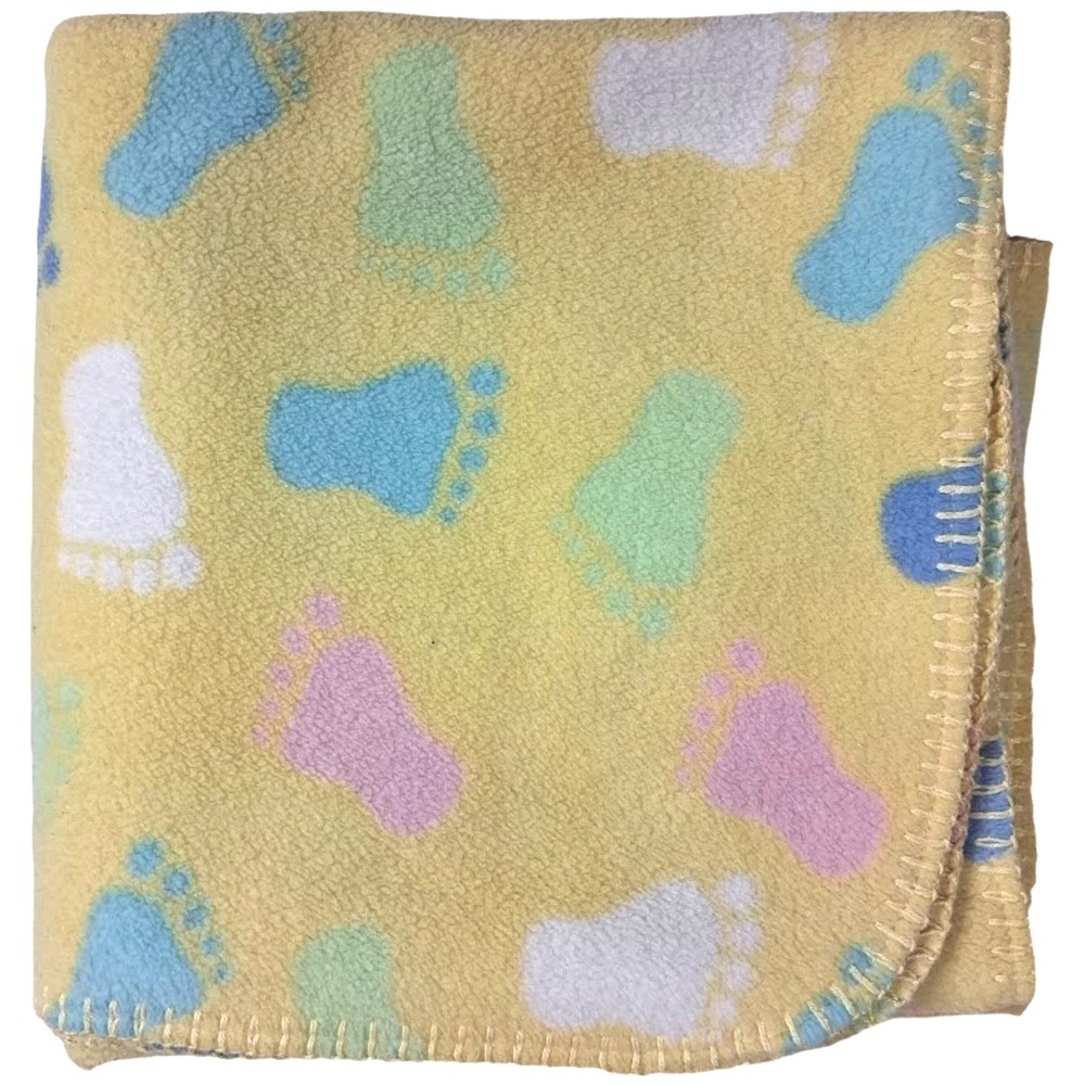 Circo Yellow Baby Bare Feet Prints Fleece Unisex Pastel Stitched Edges Target